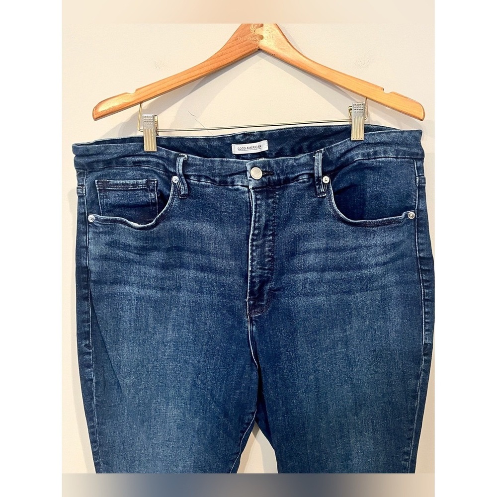 Good American Good Legs Crop Skinny Jeans Blue 20 Raw Chewed Hem - Picture 5 of 13